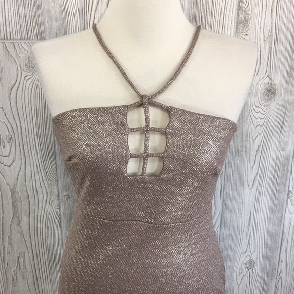 Charlotte Russe Metallic Gold Dress Size Large - Picture 2 of 11